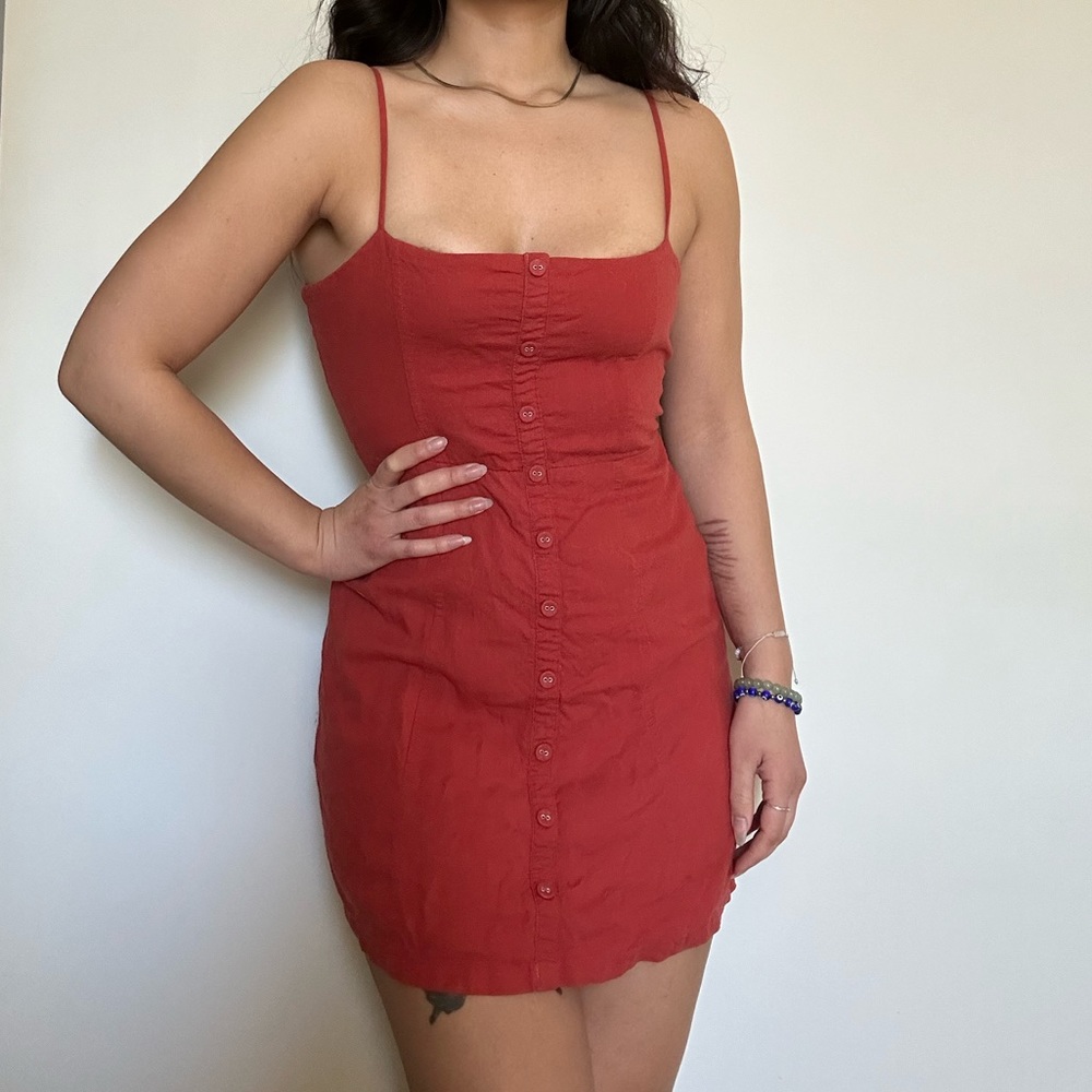 Burnt Orange Button Up Dress